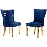 SC365 Dining Chair in Navy Blue Velvet, Gold Stainless Steel Legs & Ring (Set of 2)