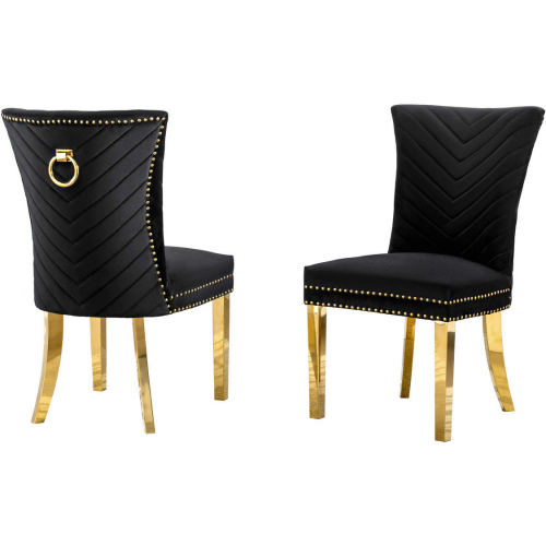 SC366 Dining Chair in Black Velvet, Gold Stainless Steel Legs & Ring (Set of 2)