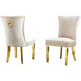 SC367 Dining Chair in Cream Velvet, Gold Stainless Steel Legs & Ring (Set of 2)