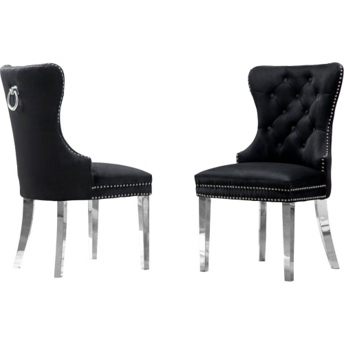 SC40 Dining Chair in Tufted Black Velvet & Silver Stainless Steel (Set of 2)