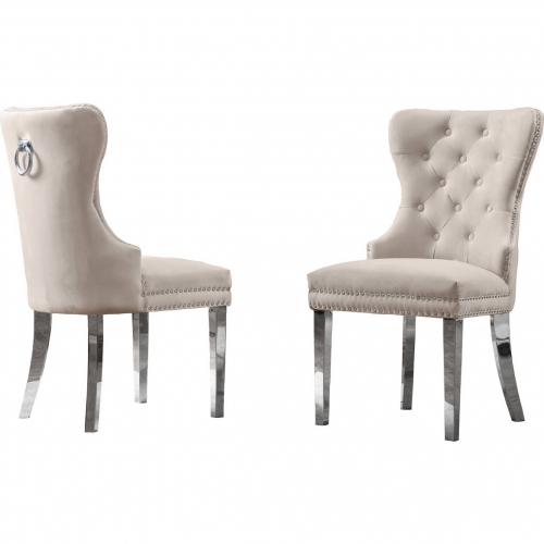 SC40 Dining Chair in Tufted Cream Velvet & Silver Stainless Steel (Set of 2)