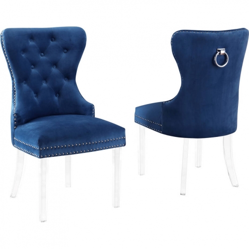 SC50 Dining Chair in Tufted Navy Blue Velvet & Clear Acrylic (Set of 2)