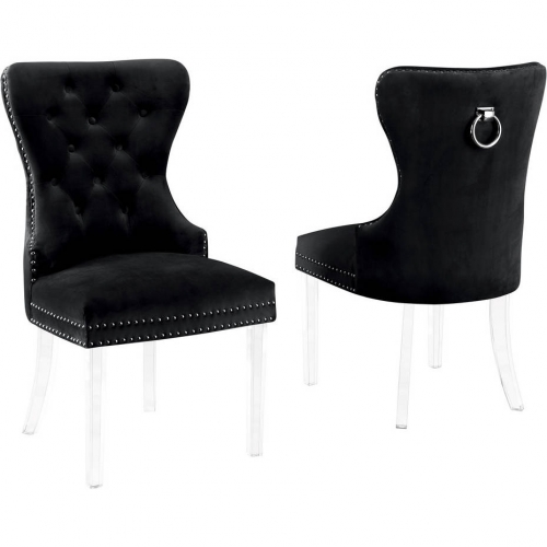 SC50 Dining Chair in Tufted Black Velvet & Clear Acrylic (Set of 2)