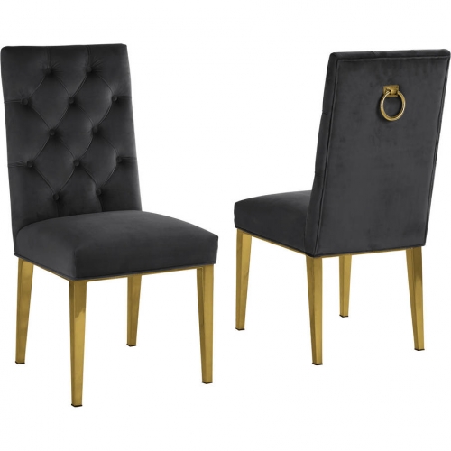 SC70 Dining Chair in Tufted Black Velvet & Gold Chrome (Set of 2)