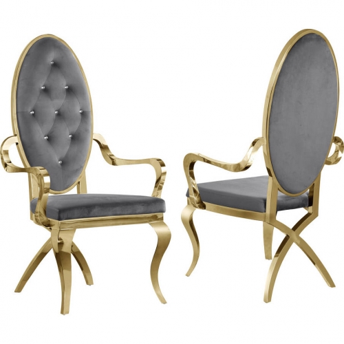 SC80 Dining Arm Chair in Tufted in Dark Gray Velvet & Gold Stainless (Set of 2)