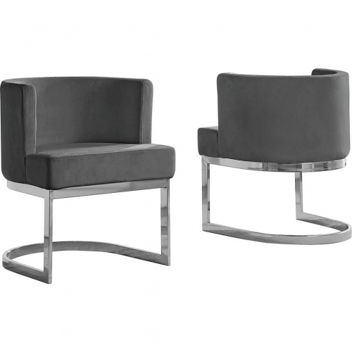 SC90 Dining or Accent Chair in Dark Gray Velvet & Silver Chrome