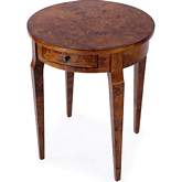 Archer 20" Round 1 Drawer Burl Side Table in Light Brown