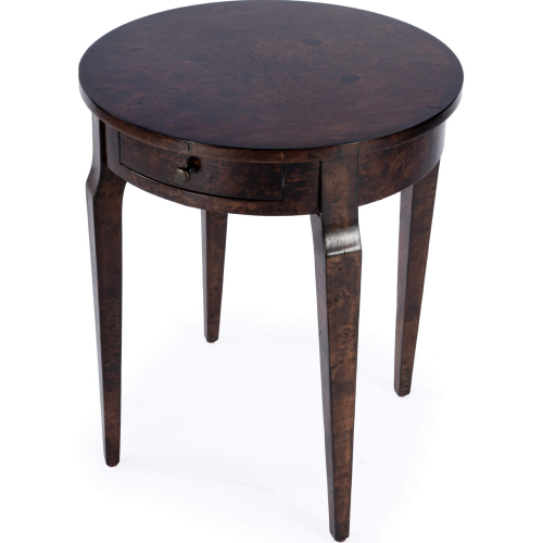Archer 20" Round 1 Drawer Burl Side Table in Dark Brown Black