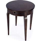 Archer 20" Round 1 Drawer Burl Side Table in Dark Brown Black