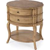 Jarvis Oval 2 Drawer Side Table in Beige Finish Wood