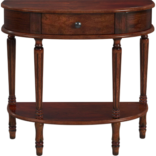 Mozart Demilune Console Table in Cherry Dark Brown Finish Wood