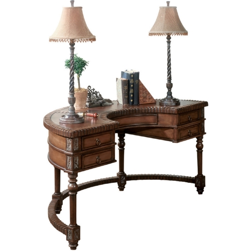 Geneva Demilune Desk in Brown Wood & Leather