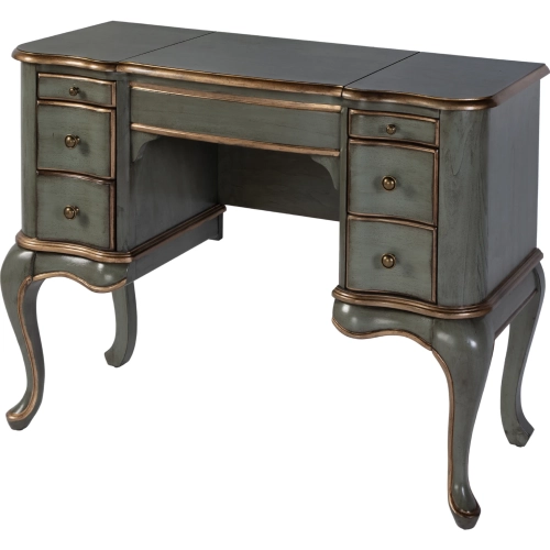 Charlotte 40"W Vanity Valet 6 Drawer Desk with Mirror in Green & Gold Wood