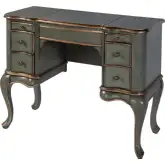 Charlotte 40"W Vanity Valet 6 Drawer Desk with Mirror in Green & Gold Wood