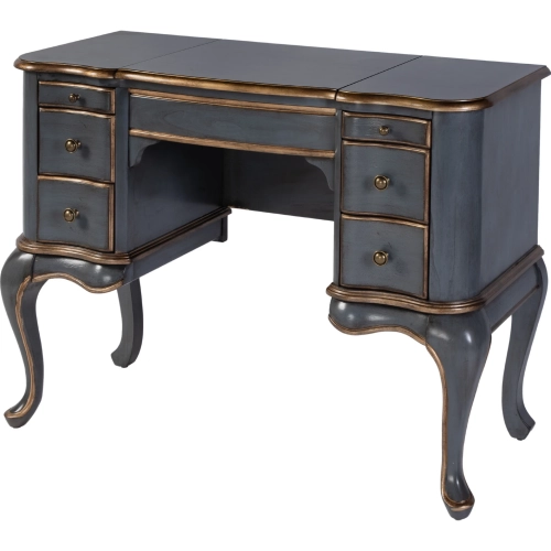 Charlotte 40"W Vanity Valet 6 Drawer Desk w/ Mirror in & Gold Wood