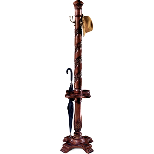 Laird Coat Rack with Umbrella Holder in Cherry Dark Brown Finish