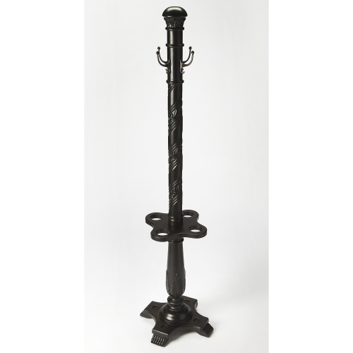 Laird Coat Rack with Umbrella Holder in Black Licorice Finish Wood