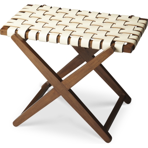Cipriani Luggage Rack in Wood & White Leather