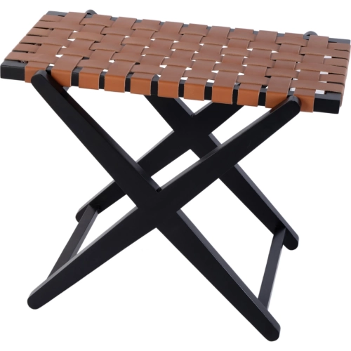 Cipriani 24"W Luggage Rack in Orange Leather & Black Wood