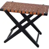 Cipriani 24"W Luggage Rack in Orange Leather & Black Wood