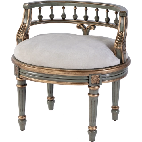 Hathaway 22.5 Oval Vanity Seat in Distressed Green Wood & Ivory Fabric