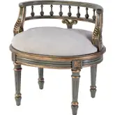 Hathaway 22.5 Oval Vanity Seat in Distressed Green Wood & Ivory Fabric