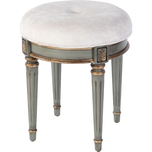 Bernadette Round Vanity Stool in Green Wood & Cream Fabric