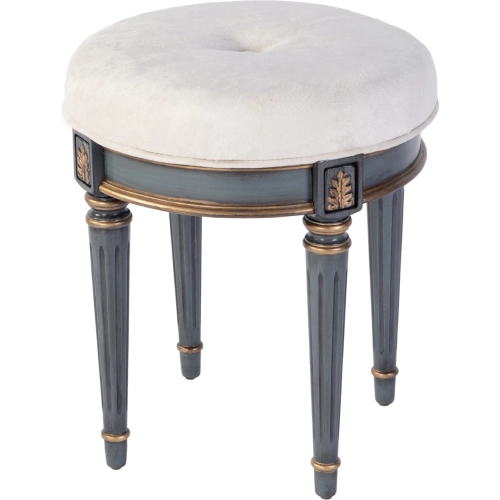 Bernadette Round Vanity Stool in Blue Wood & Cream Fabric