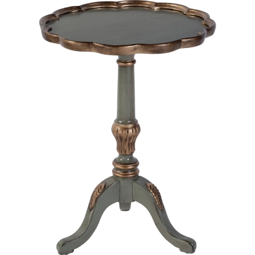 Dansby 20" Round Scalloped Edge Pedestal Side Table in Green Wood