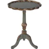 Dansby 20" Round Scalloped Edge Pedestal Side Table in Green Wood