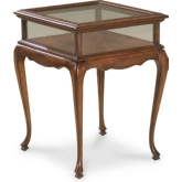 Burton Side Table in Cherry Dark Brown Finish Wood & Glass