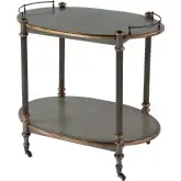 Kathleen 31" 2 Tier Bar Serving Cart with Casters in Green & Brass Wood