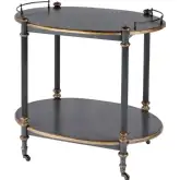 Kathleen 31" 2 Tier Bar Serving Cart with Casters in Blue & Brass Wood