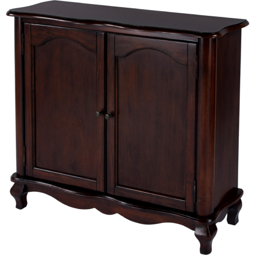 Leyden 36" 2 Door Accent Cabinet in Cherry Dark Brown Wood & Antique Brass