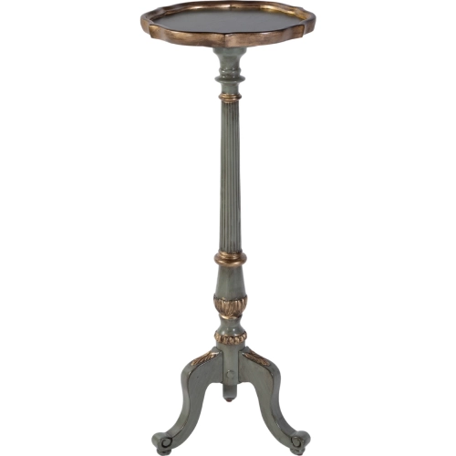 Chatsworth Round Scalloped Pedestal Plant Stand in Distressed Green & Gold Wood