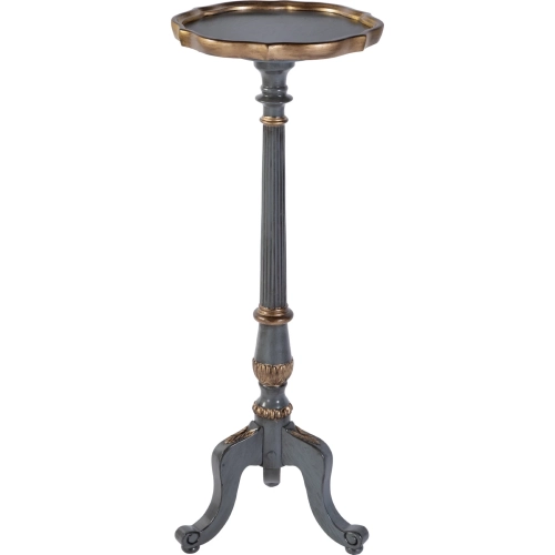 Chatsworth Round Scalloped Pedestal Plant Stand in Distressed Blue & Gold Wood