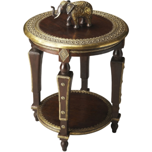 Artifacts Accent Table in Dark Brown Mango Wood & Brass Foil