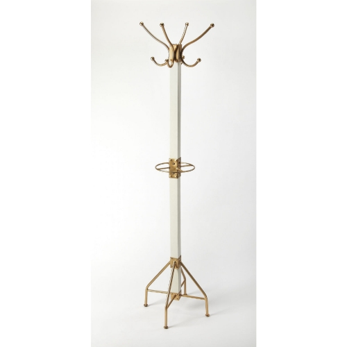 Logan Square Coat Rack Tree in White Finish Wood & Gold Metal
