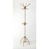 Logan Square Coat Rack Tree in White Finish Wood & Gold Metal