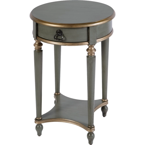 Jules 17.5" Round 1-Drawer End Table with Shelf in Pastel Green Wood