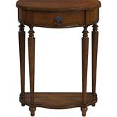 Ashby Demilune Console Table with Storage in Antique Cherry Brown Finish Wood