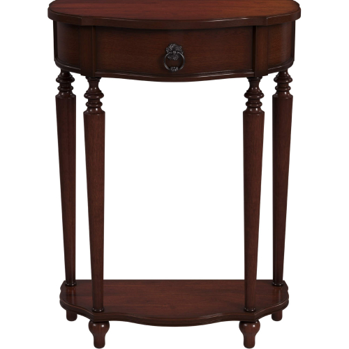 Ashby Demilune Console Table with Storage in Cherry Dark Brown Finish Wood