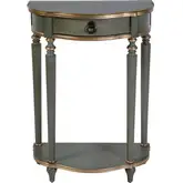 Ashby Demilune 1-Drawer Console Table with Shelf in Pastel Green & Gold Wood