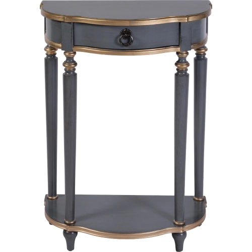Ashby Demilune 1-Drawer Console Table with Shelf in Pastel Blue & Gold Wood