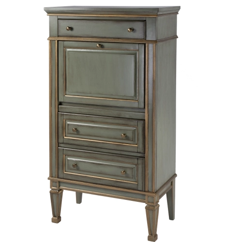 Wordsworth 4 Drawer Secretary with Drop Front in Green Finish Wood