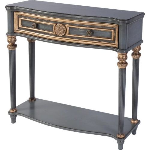 Alexander 37" 1 Drawer Console Table w/ Shelf in Distressed Blue & Gold Wood