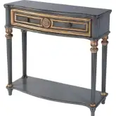 Alexander 37" 1 Drawer Console Table with Shelf in Distressed Blue & Gold Wood