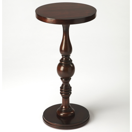 Camilla Pedestal Side Table in Cherry Dark Brown Finish Wood