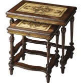 Heritage Nesting Tables in Etched Pastor Stone, Etched Brass & Mahogany Wood
