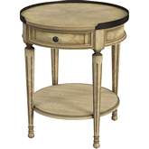 Sampson 1 Drawer Side Table in Antique Beige Finish Wood